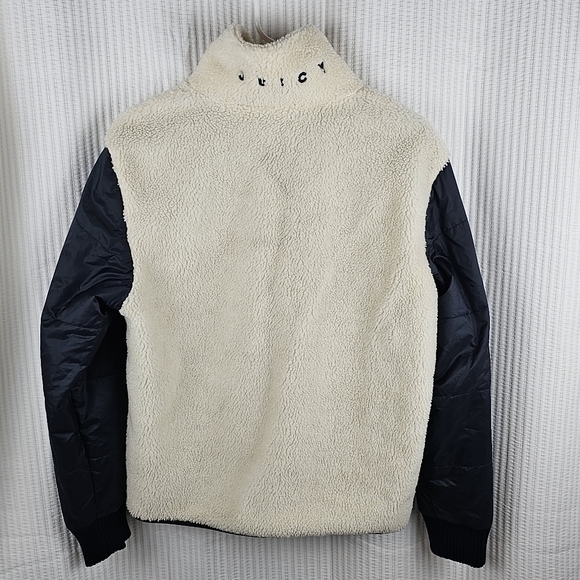 Juicy Couture sherpa and nylon mixed pull over Small Beige Blue Quilted Sleeves - Picture 4 of 9